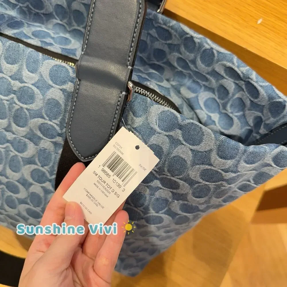 NWT Coach MEN'S Small Tour Tote Bag In Signature Denim CDF24 Silver/Denim